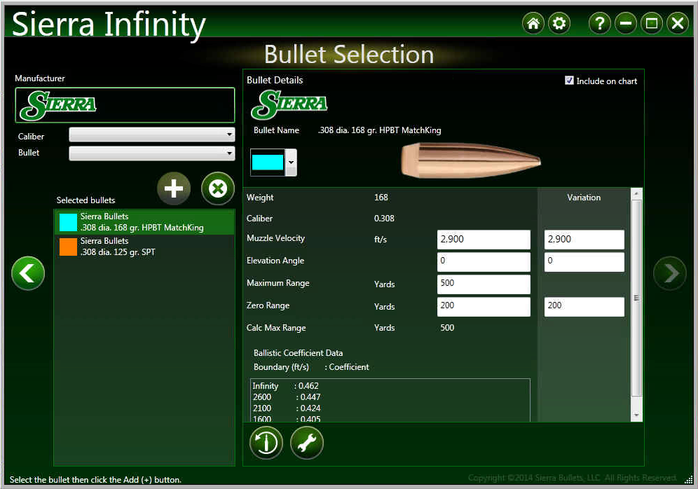Infinity Version 7 Ballistic Software Bullet Selection 